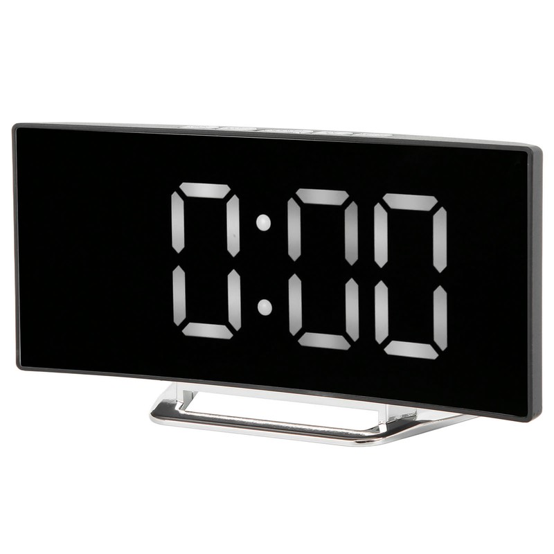 Digital Alarm Clock Mirror Smart Light Sensing Curved Screen LED