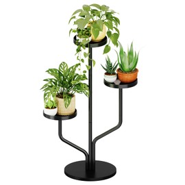Bamworld Plant Stand Indoor Outdoor 3 Tier Metal Plant Shelf for Multiple Plants Pots Tier Tall Flower Holder for Living Room,Bedroom Decor,Balcony,Black