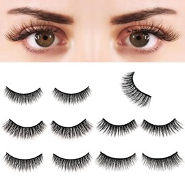 5 Pairs Pack Self Adhesive Eyelashes False Lashes Natural Look Lash Extensions Reuseable Waterproof Wispy Fluffy Lashes Self Adhesive Lashes with Tweezer, lengthen Eyelashes