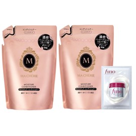 Macheri Ma Cherie Moist Conditioner EX Refill, 12.8 fl oz (380 ml) x 2 Pieces + Sampler, Moist, Glossy, Smooth, Moisturizing, Damage Repair