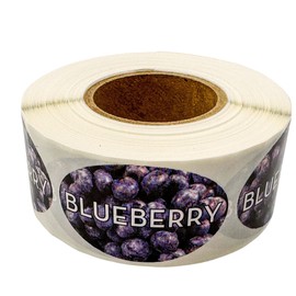 Blueberry Flavor Label - Grocery Store, Bakery, Farmer's Market Food Labels 1.25 x 2 Inch Oval Shape 500 Total Adhesive Stickers