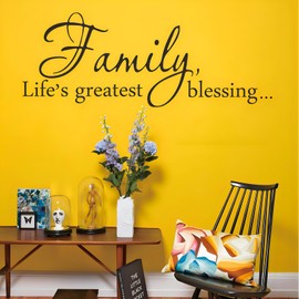 Fkereg Family Life's Greatest Blessing Wall Decals Peel and Stick, Removable Family Wall Decor Stickers for Living Room, Positive Saying Wall Art Vinyl, Motivation Lettering Inspirational Quotes