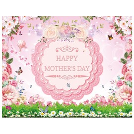 DHXXSC 7X5FT Happy Mother's Day Backdrop Pink Flower Backdrop Mothers Day Decorations for Party Backdrop Mother's Day Photography Photo Background Mother's Day Event Decoration Banner DH-310