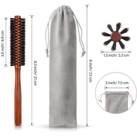 Beard roller boar bristle brush denman brush Round Brush Hair Brush,2 Pieces Small Round Hair Brush Mini Bristle Beard Brush for Men Women with 2 Piece Drawstring Bags for Thin or Short Hair