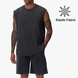 Mens Cotton Sleeveless Tank Tops Cut Off Muscle Gym T Shirts Running Beach Loose Fit Tees(CFGYBK XL)