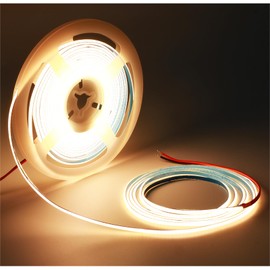 Tesfish LED Strip Light 12 V, 3 mm Wide Ultra Thin Band COB Warm White 3000 K 5 Metres 384 LEDs/M Total 1920 LEDs Neon Light Flexible Light Strip for Party, Counter, Shelf, Home Decor