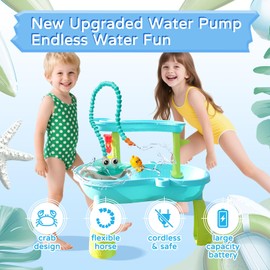 Upgraded Water Table Pump, Crab Battery Powered Water Pump for Water Table, IP67 Waterproof 6 Hours Non-Stop Fun Summer Outdoor Water Toys Outside Water Play Table Accessories for Kids