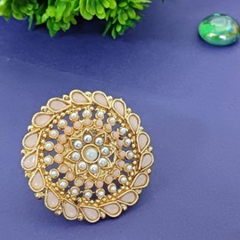 Efulgenz Indian Jewelry Rings for Women Crystal Kundan Rings for Women Antique Round Faux Pearl Crystal Kundan Bollywood Adjustable Big Finger Ring for Women