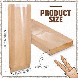100 Pieces Paper Bread Bag with Window for Homemade Bread Bags Brown Kraft Loaf Storage Sacks Long French Bread Bags Bread Biscuits Packaging (6.5 x 2 x 18 Inch)