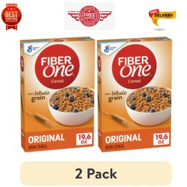 Fiber One Cereal, Original Bran, High Fiber Cereal Made with Whole Grain,19.6 oz - PACK 2