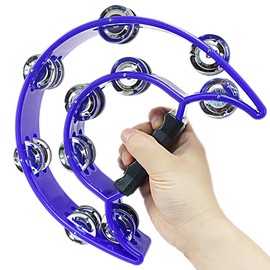 PHITUODA Tambourine Double Row, Metal Jingles Hand Held Percussion, Half Moon Tambourine for Kids/Adults/Party Kids-Blue