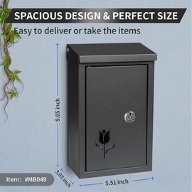 Wall Mount Key Drop Box, with Key Lock & Flip & Top Slot, Steel Cash Drop Box, Storage Box for Mail, Packages, Donations, Voting, Suggestion for Outside Home Business 9.05"×5.51"×3.03"