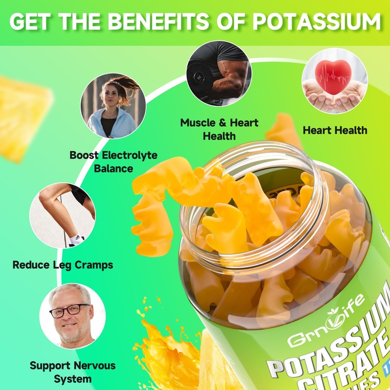 Potassium Citrate Gummies, High Potassium Supplement Gummies 1200mg Support Leg