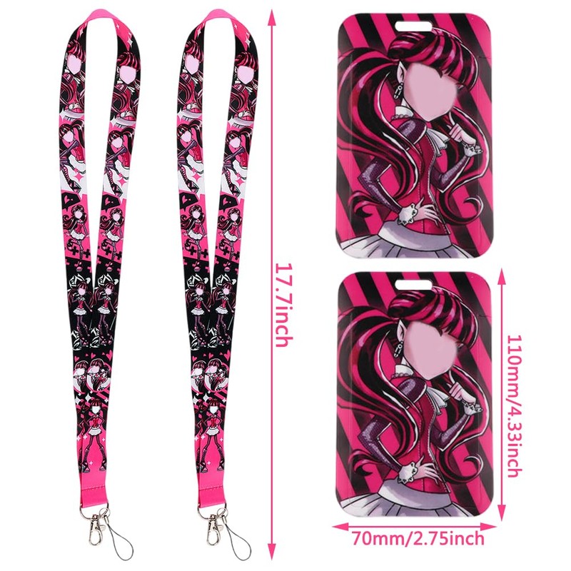 BZQCPLX 2 pcs Monster Card Holder with Lanyard, Draculaura Cartoon