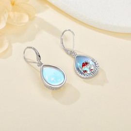 JERWLI 925 Sterling Silver Moonstone Hanging Earrings Jewellery for Women Girls, Sterling silver, Moonstone