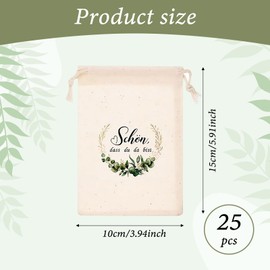 Pack of 25 Beautiful Dass Du Da Bist Party Favours Gift Bags, Cotton Gift Bags with Drawstring, Gift Bag Thank You Bag for Party, Christening, Wedding, Birthday, DIY Party Bags (15 x 10 cm)