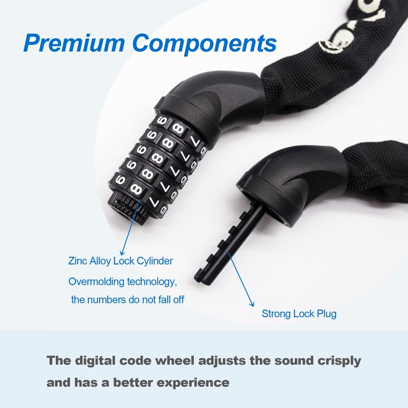 Monotre Bike Chain Lock, 5-Digit Resettable Combination Heavy Duty Anti-Theft