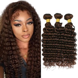 Color #4 Bundle Dark Brown Deep Wave Human Hair Bundles 20 20 20 Inch Chocolate Brown Bundles Human Hair Color #4 Loose Deep Wave Bundle
