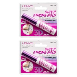 i-Envy by KISS Super Strong Hold 3D Strip Lash Glue (Clear), Waterproof Brush-On False Eyelash Adhesive, Latex-Free & Odor-Free, Long-Lasting & Easy Application, Ideal for Sensitive Eyes