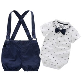 Baby Boys Gentleman Outfits Suits, Infant Short Sleeve Onesies+Bib Pants+Bow Tie Clothing Sets