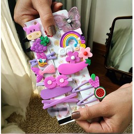 Frescorr 14-Pcs Girls' Hair Pins/Adorable Baby toddler Hair Clips Featuring Cute Fruit & Cartoon Rainbow Flower Animal Designs – Stylish Hair Accessories for Kids & Women (PURPLE)