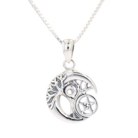 Jewelry Trends Small Celtic Tree of Life Moon Star Sterling Silver Pendant Necklace 18" Moonstone