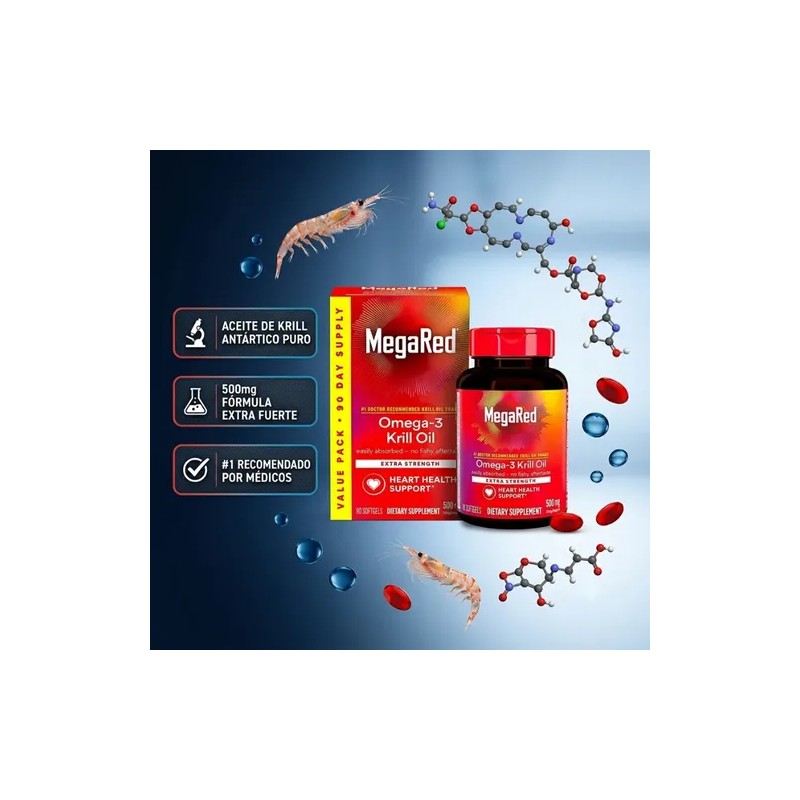 Aceite De Kril Omega 3 Megared Extra Strength 90 Cáps