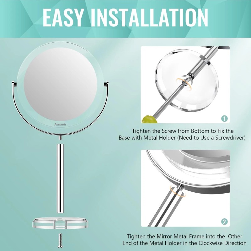 Auxmir Magnifying Makeup Mirror Double Sided Vanity With Tweezer 1X/30X