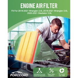 Forccord 2-Pack Engine Air Filter Fits for Jeep Wrangler JL 2.0L/ 3.6L (2018-2025), Gladiator 3.6L (2020-2025) Air Filter Replacement for 68257030AA Wrangler Car Accessories