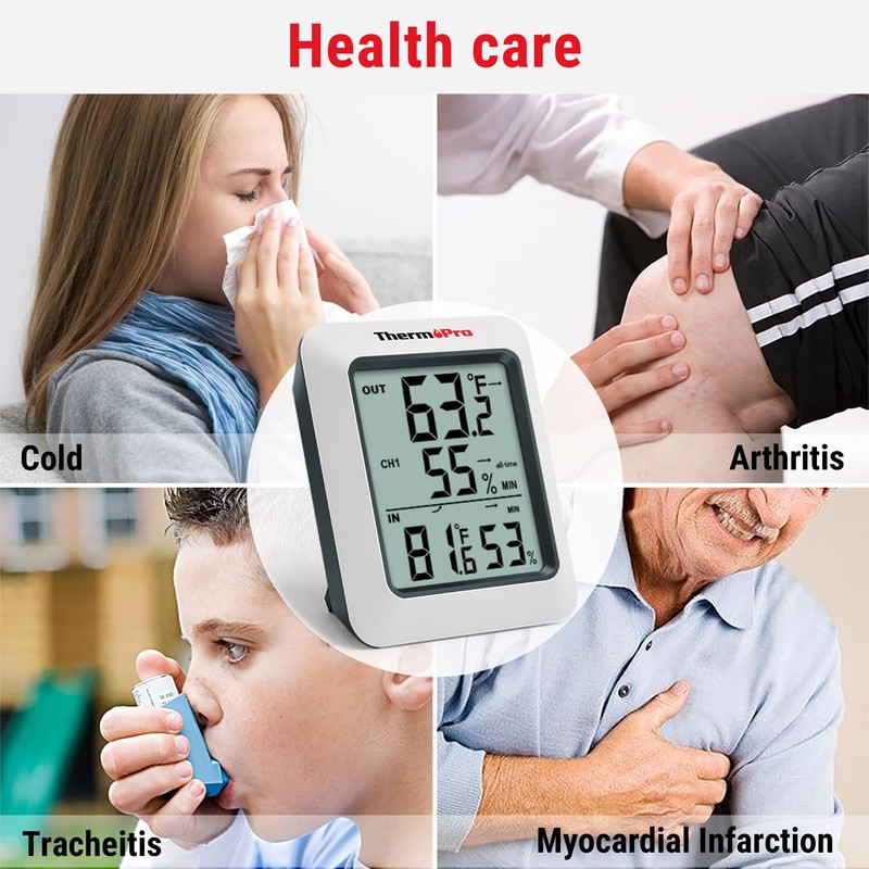 ThermoPro TP60-3 Digital Hygrometer Indoor Outdoor Thermometer Wireless Temperature and