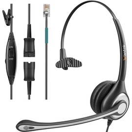 Wantek Corded Telephone Headset Mono w/Noise Canceling Mic + Quick Disconnect for ShoreTel Polycom Zultys NEC Dterm Nortel Norstar Meridian Siemens ROLM Packet8 Landline Deskphones(600QS2)
