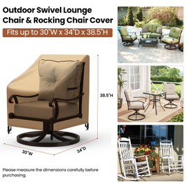 Mrrihand Outdoor Swivel Lounge Chair Cover Waterproof, 2 Pack Heavy Duty Patio Rocking Chair Covers for Outdoor Furniture, 33" W×37" D×38.5" H, Brown
