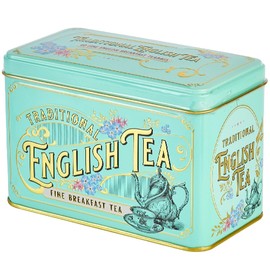 New English Teas Vintage Victorian Tea Caddy with 40 English Breakfast Tea Bags, Forget Me Not Florals, Ceylon Tea Bags, Black Tea, Mint Green Small Tea Tin