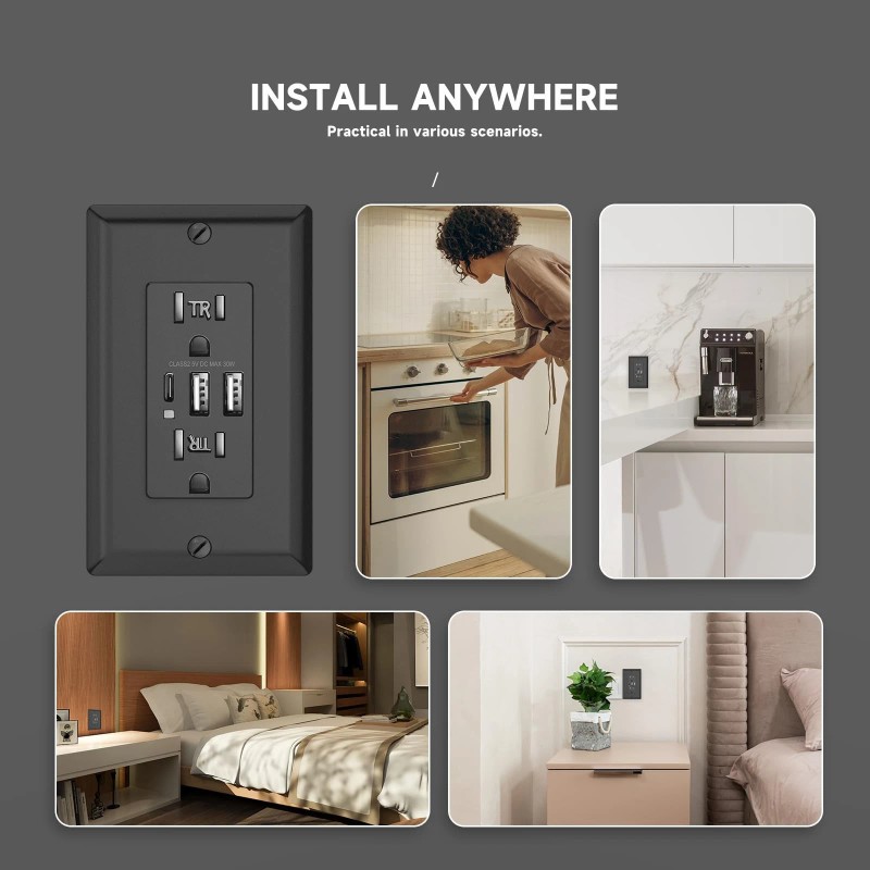 Alastech USB Outlet, 15 Amp TR Receptacle Plug with USB