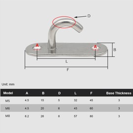 TopHomer 6 Packs M8 Wall Mount Heavy Duty 304 Stainless Steel Ceiling Hooks for Yoga Swings Hammocks Boat Rigging Marine Deck Hardware Suspension Training Straps Easy to Install