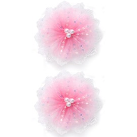 ZOLYCO 3.5 Inch Lace Pearl Bow Clips for Women Girls Thick Ribbon Boutique Alligator Clips Hair Accessories for Kids Children Young Girls 2 Pcs (Hot Pink)