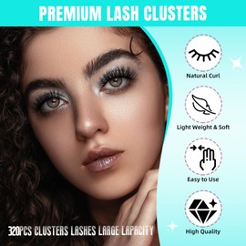 Lash Clusters 320pcs Multipack,40D Lashes Tray DIY Eyelash Extension Kit, D Curl Natural Wispy Individual Lashes Faux Mink & Cruelty Free Reusable Lash Clusters Extensions Black (40D,9-16mm)