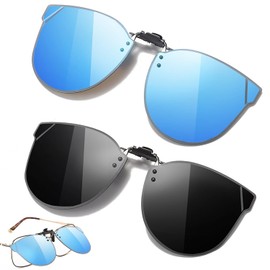 Dtoterul 2 Stück Sonnenbrille Clip, Polarisiert Clip Auf Sonnenbrillen, Sonnenbrillen Aufsatz Für Brillen, Polarisationsbrille Clip, Geeignet Für Damen Herren(Schwarz,Blau)