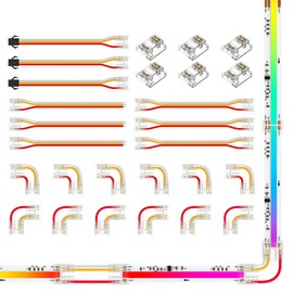 FCOB 10mm COB 3Pin Connectors Kit for RGB Smart IC WS2811 630LED/m Strip, L-Shaped Corner Connector/Dual-End Extension Connector/Strip to 3Pin JST, 22AWG Strip to Wire, Gapless Solderless Connectors