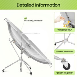 LyeXD 1500W Parabolic Solar Cooker, 1.5m Diameter High Efficiency Outdoor Camping Sun Oven Portable Barbeque Cooking Concentrating Heat Tool, Parabolic Sun Oven for Solar Heating (800-1000°C)
