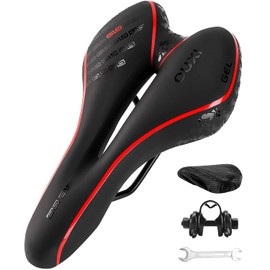 OUXI Comfort Bike Seat Comfortable Gel Bicycle Saddle Replacement Soft Padded with Shock Absorbing Waterproof for MTB Mountain Bike Road Bike Exercise Bike Men Women and Ladies-Red