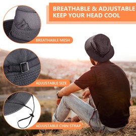 Obling Sun Hat, Fishing Hat UPF 50 Wide Brim Bucket Hat Safari Boonie Hat Grey