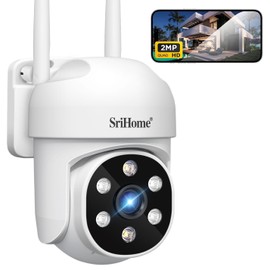 SRIHOME 1080P WiFi Surveillance PTZ IP Camera Humanoid Detection and Motion Tracking Night Vision IP66 Waterproof (1 Unit)
