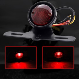 Ygmylandbb 12V Motorcycle Tail Light Brake Stop Running Light Lamp with License Plate Holder Compatible With Bobber Chopper Cafe Racer - Round, 1Pcs