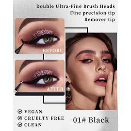Black Liquid Eyeliner with Eye Makeup Remover Eraser Dual-Ended Pen, Waterproof Smudge Proof Long Lasting Quick Drying Eye Liner, Ultra-Fine Brush Head, Colored Eyeliner Pencil Easy for Beginners-01