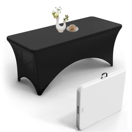 Urby Elastic Table Clothes for 6 Foot Rectangle Tables Fits 6ft Folding Tables from Lifetime, COSCO, Mainstays and Others. Heavy-Duty Stretchy Wrinkle Resistant Spandex. Black 2 Pack.