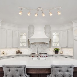 GLOBE Electric 59865 Spence 6-Light Foldable Track Lighting, Brushed Nickel, Frosted Glass Shades