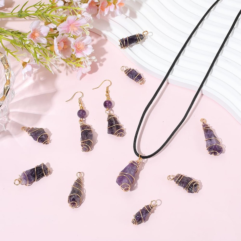 BEAMARKER 20Pcs Natural Amethyst Pendant Bulk Irregular Amethyst Charms 18K