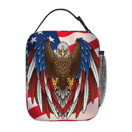 SARA NELL American Flag Lunch Box Merica Cool Bald Eagle Lunch Bag Insulated Reusable Portable Lunch Tote Cooler Bag for Women Men Teens Kids, Office Work School Travel Lunchbox