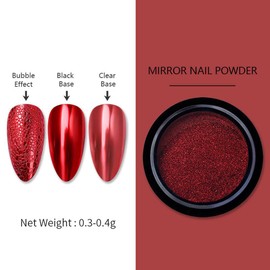 Red Chrome Nail Powder for Nail Art, 2 Boxes Metallic Mirror Effect 3D Holographic Glitter Pigment Dust Red Dip Powder for Valentine's Day Christmas Manicure Decorations with Tool